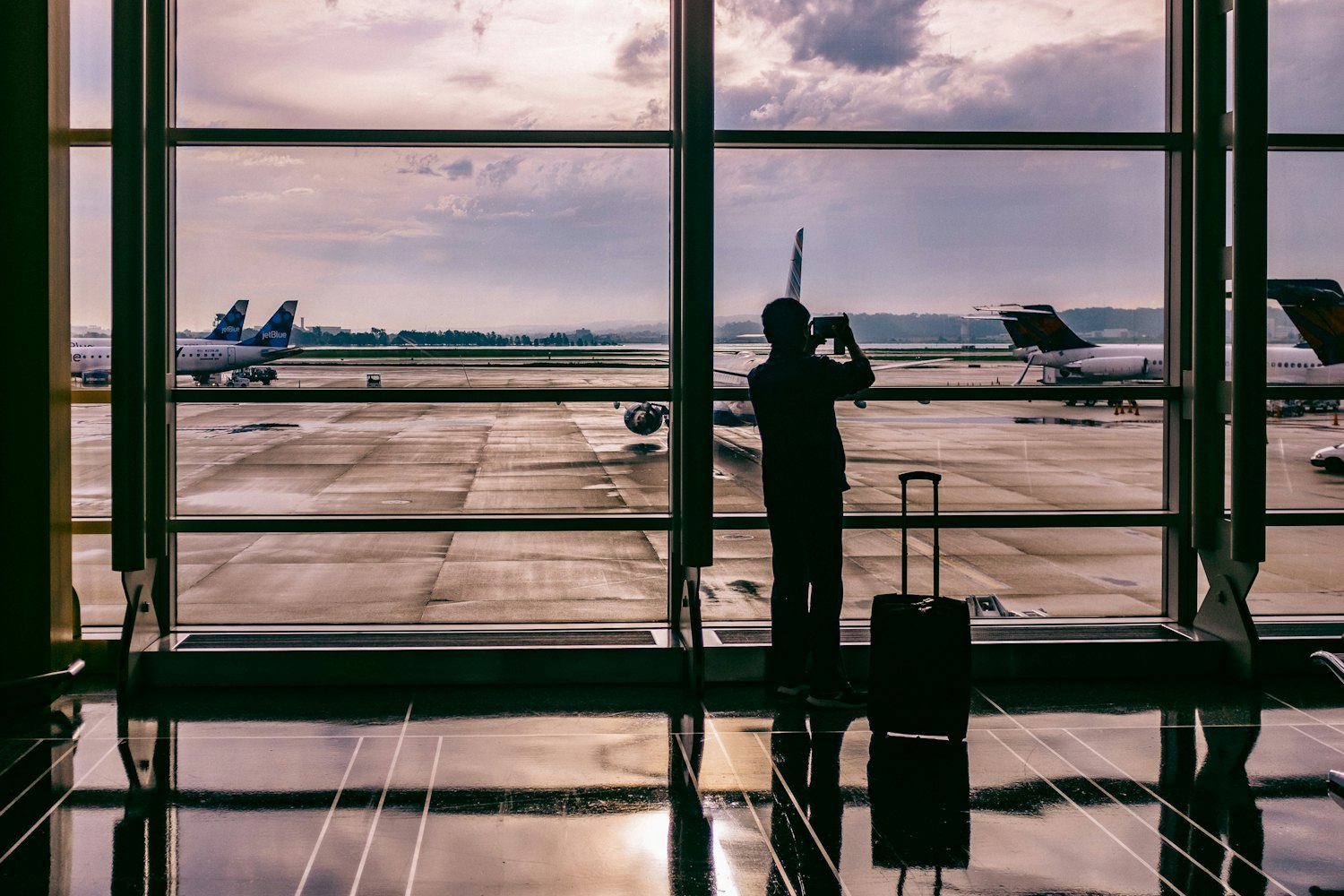 A traveler arriving at the airport